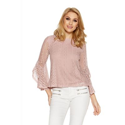 Pink lace bell sleeve top